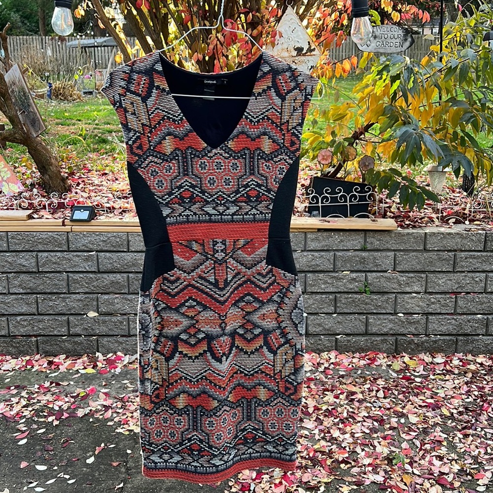 Desigual Orange and Black Printed Dress